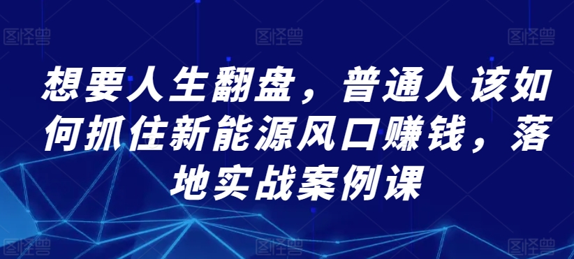 想要人生翻盘，普通人该如何抓住新能源风口赚钱，落地实战案例课_趣淘吧资源网