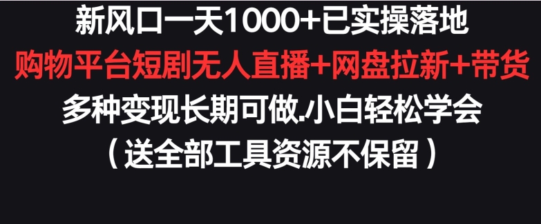 新风口一天1000+已实操落地购物平台短剧无人直播+网盘拉新+带货多种变现长期可做【揭秘】_趣淘吧资源网