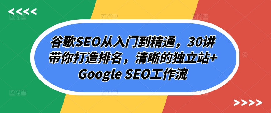 谷歌SEO从入门到精通，30讲带你打造排名，清晰的独立站+Google SEO工作流_趣淘吧资源网