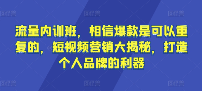 流量内训班，相信爆款是可以重复的，短视频营销大揭秘，打造个人品牌的利器_趣淘吧资源网