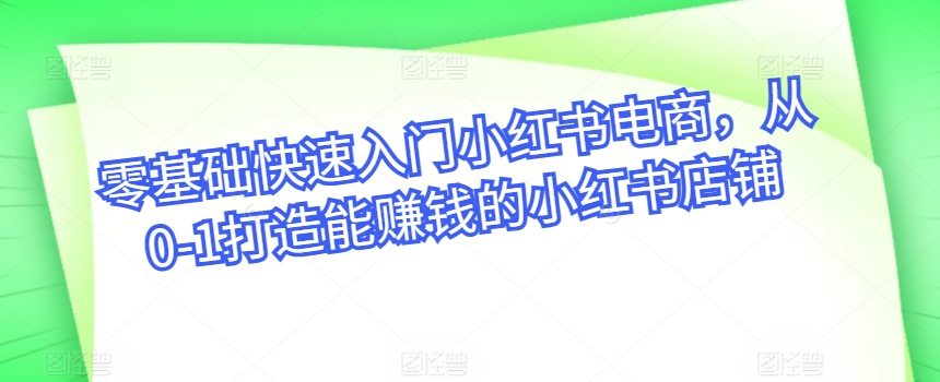 零基础快速入门小红书电商，从0-1打造能赚钱的小红书店铺_趣淘吧资源网