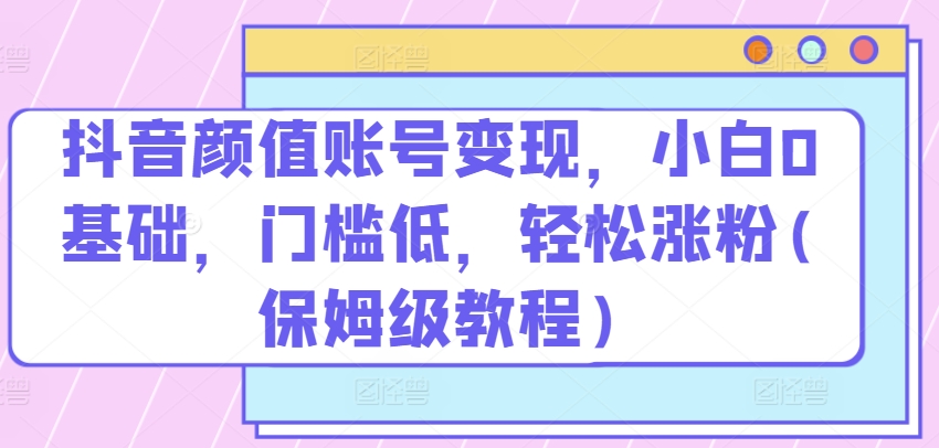 抖音颜值账号变现，小白0基础，门槛低，​轻松涨粉(保姆级教程)【揭秘】_趣淘吧资源网