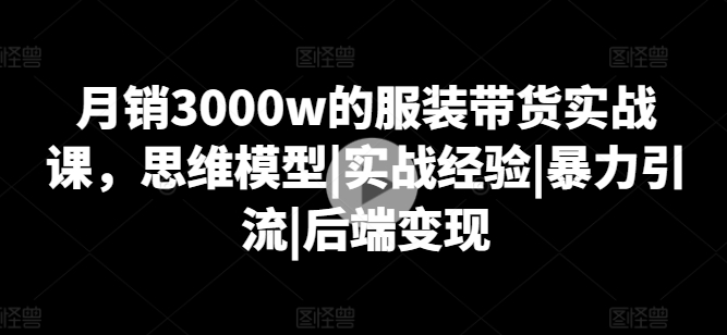 月销3000w的服装带货实战课，思维模型|实战经验|暴力引流|后端变现_趣淘吧资源网