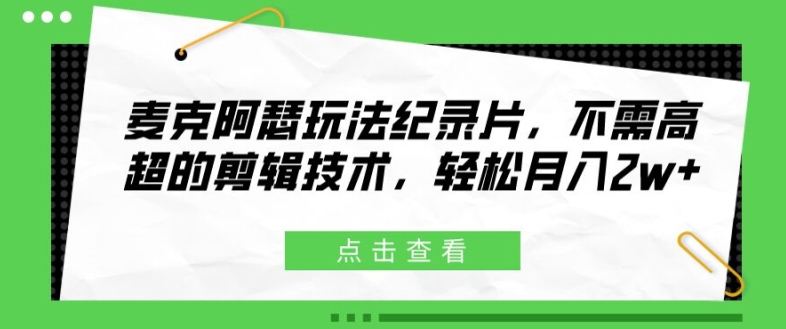 麦克阿瑟玩法纪录片，不需高超的剪辑技术，轻松月入2w+【揭秘】_趣淘吧资源网