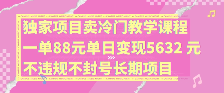 独家项目卖冷门教学课程一单88元单日变现5632元违规不封号长期项目【揭秘】_趣淘吧资源网