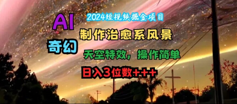 2024短视频掘金项目，AI制作治愈系风景，奇幻天空特效，操作简单，日入3位数【揭秘】_趣淘吧资源网