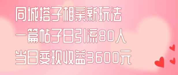 同城搭子相亲新玩法一篇帖子引流80人当日变现3600元(项目教程+实操教程)【揭秘】_趣淘吧资源网