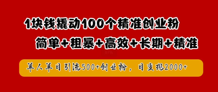 1块钱撬动100个精准创业粉，简单粗暴高效长期精准，单人单日引流500+创业粉，日变现2k【揭秘】_趣淘吧资源网