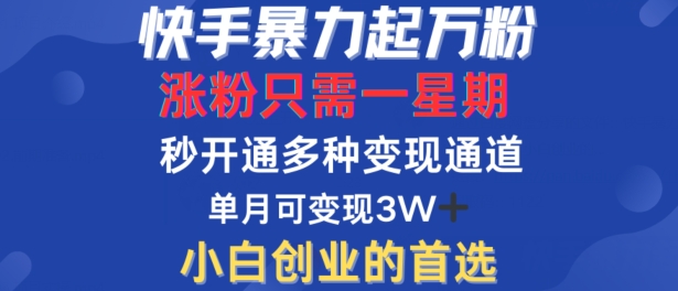 快手暴力起万粉，涨粉只需一星期，多种变现模式，直接秒开万合，单月变现过W【揭秘】_趣淘吧资源网